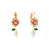 Earrings hook flower and pearl Hanami - Pink - Sodini Bijoux