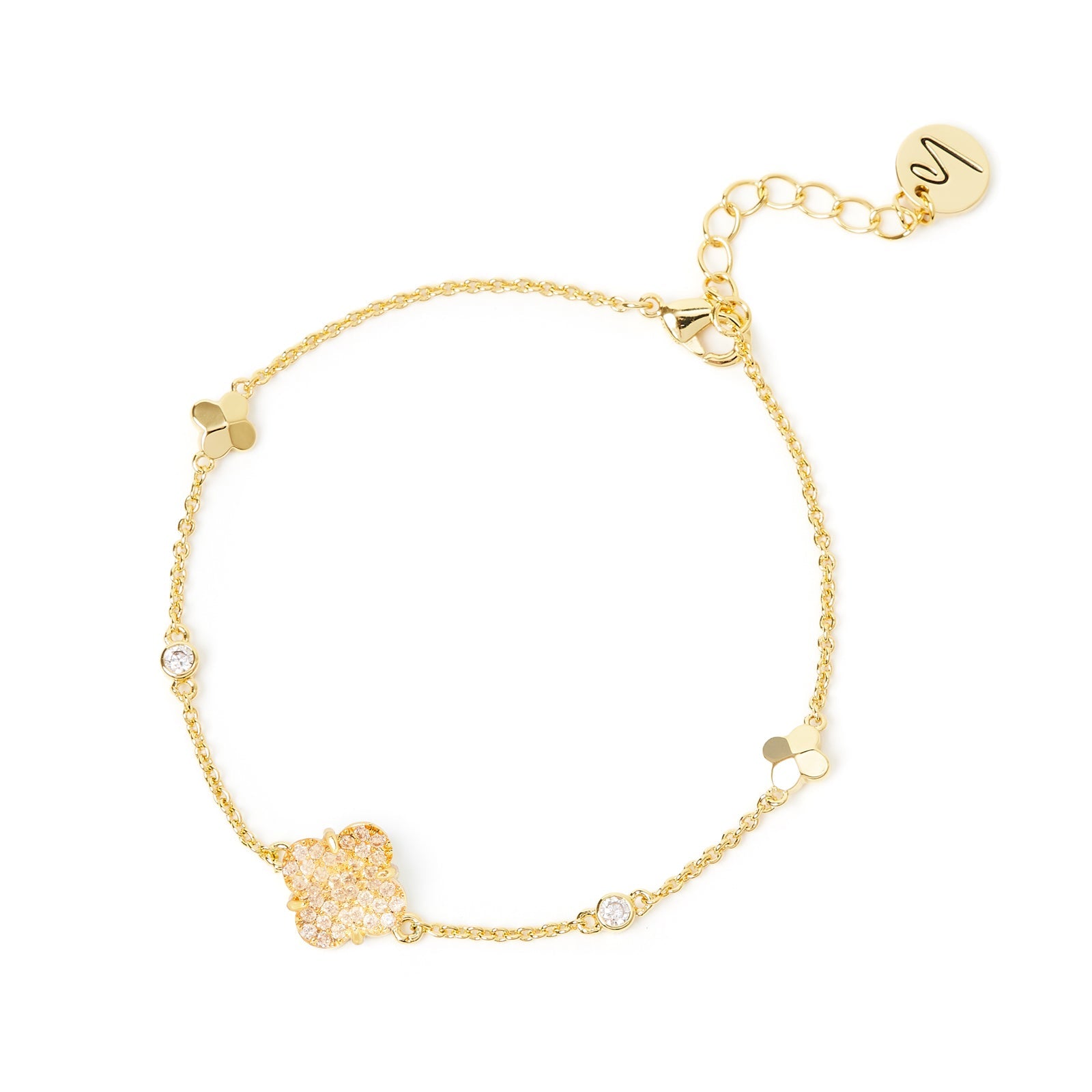 Bracciale catena fiori pavè cilindretti Juliet - Champagne - Sodini Bijoux