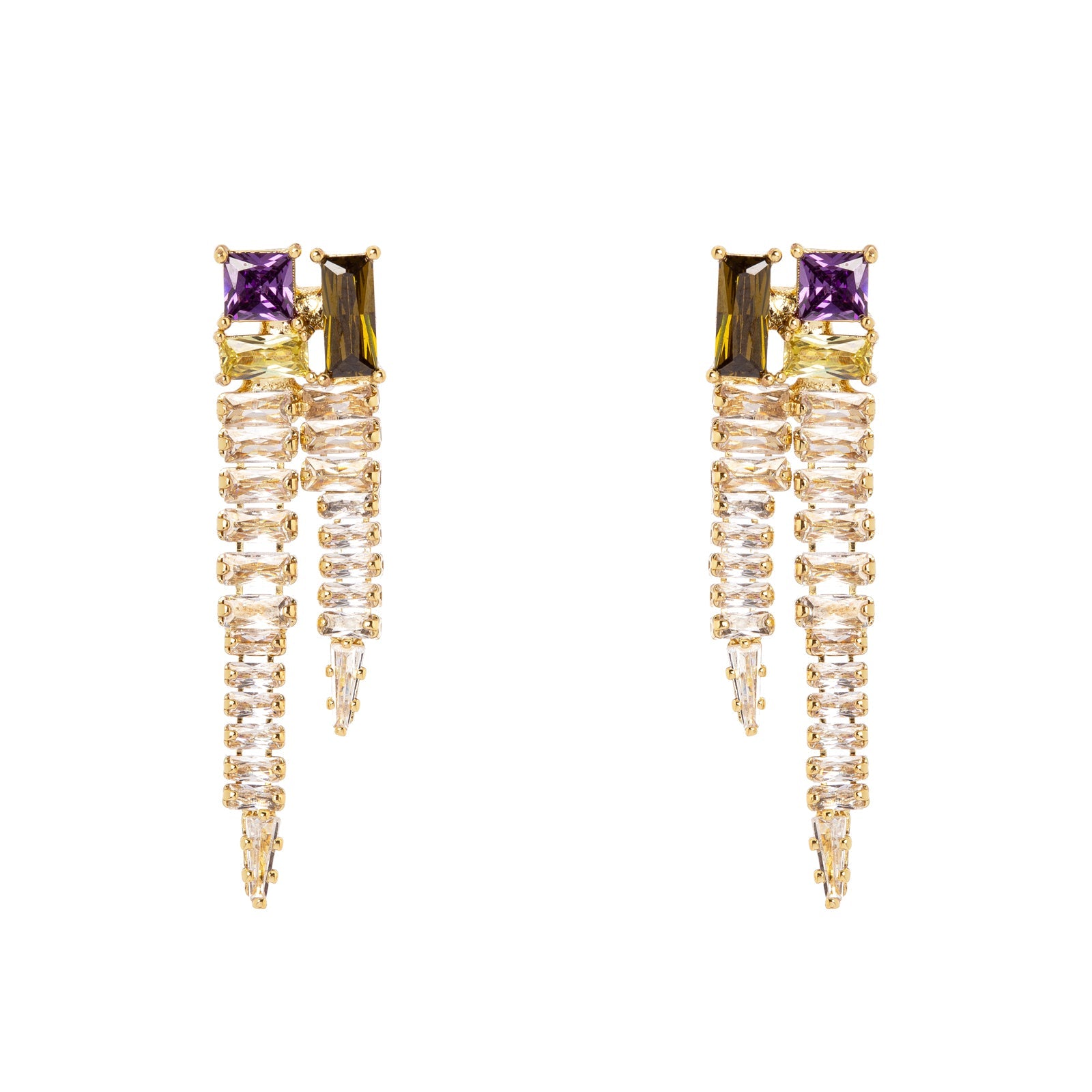 Orecchini a due fili di zirconi accoppiati Ishtar - Multicolor - Sodini Bijoux