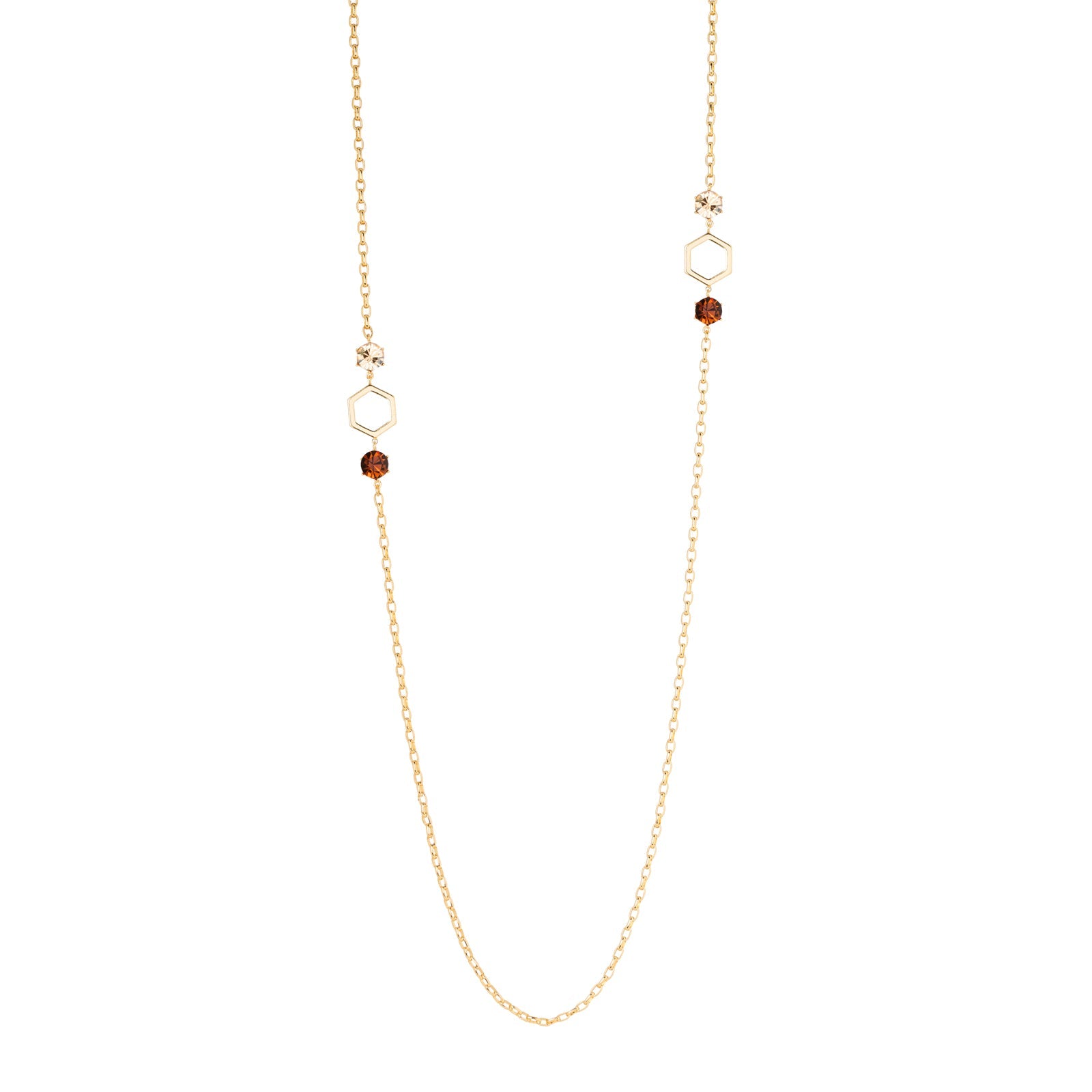 Collana lunga esagoni e cristalli Cxx - Champagne - Sodini Bijoux