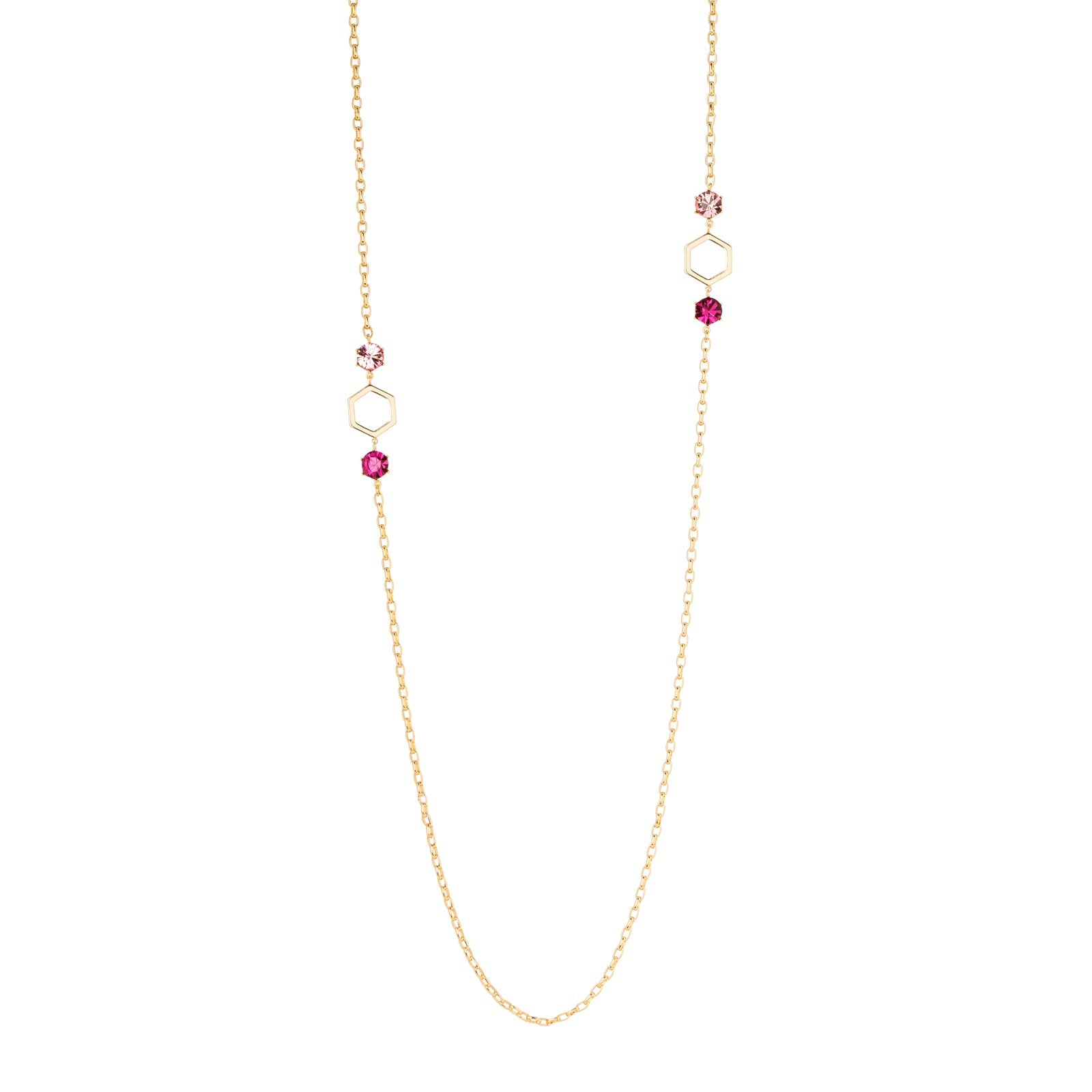 Collana lunga esagoni e cristalli Cxx - Fucsia - Sodini Bijoux