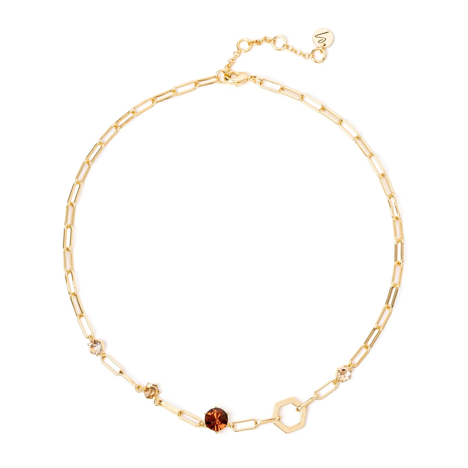 Collana corta esagono e cristalli Cxx - Champagne - Sodini Bijoux