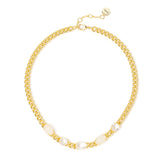 Choker with gourmette chain, crystals and cabochon Ninfa - White - Sodini Bijoux
