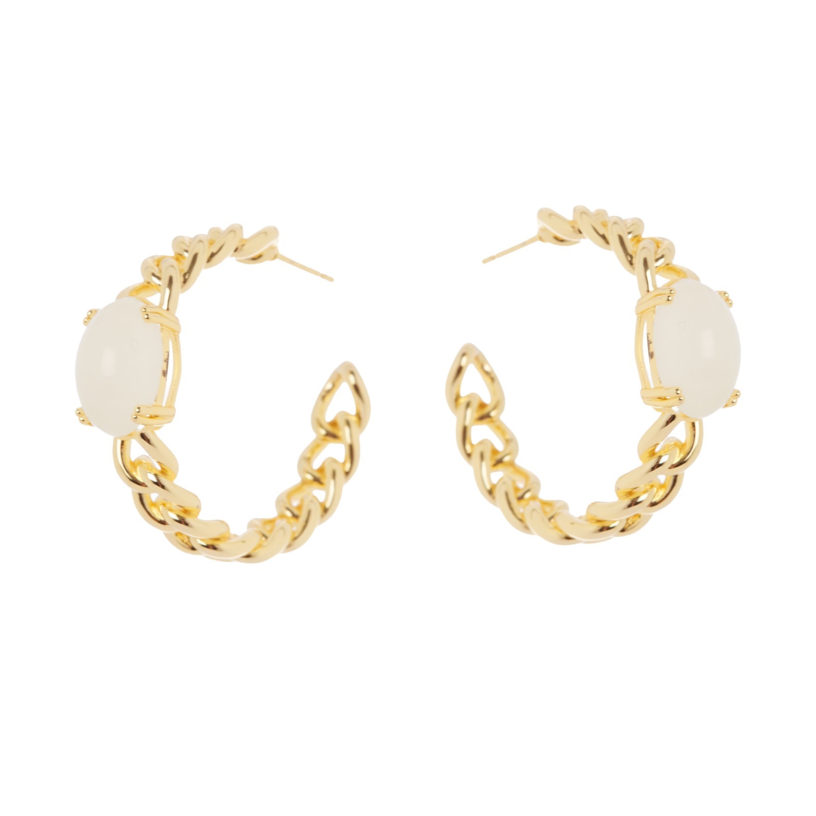 Orecchini cerchio groumette e cabochon Ninfa - Bianco - Sodini Bijoux