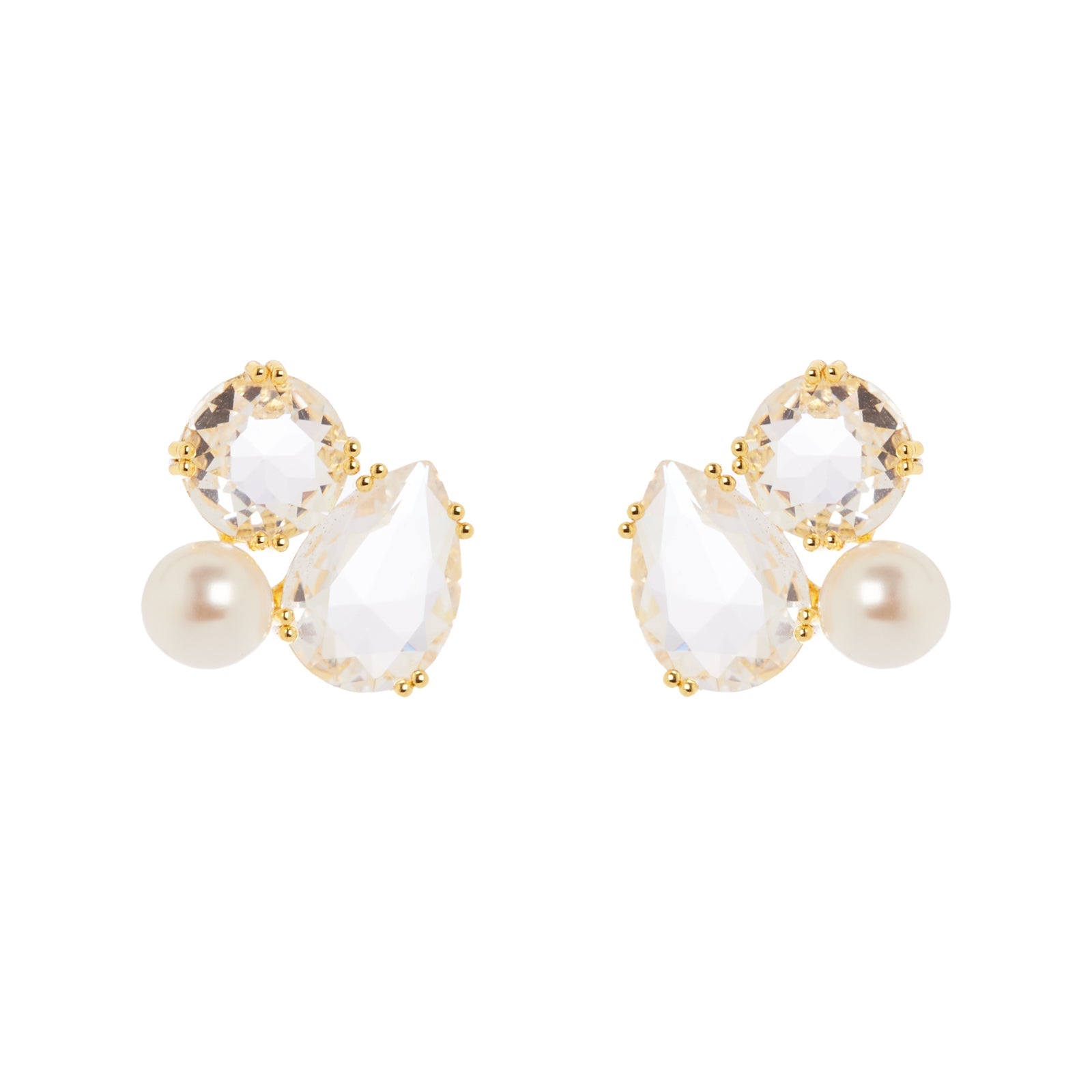 Orecchini cluster cristalli e perla Ninfa - Bianco - Sodini Bijoux