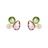 Orecchini cluster cristalli e perla Ninfa - Multicolor - Sodini Bijoux