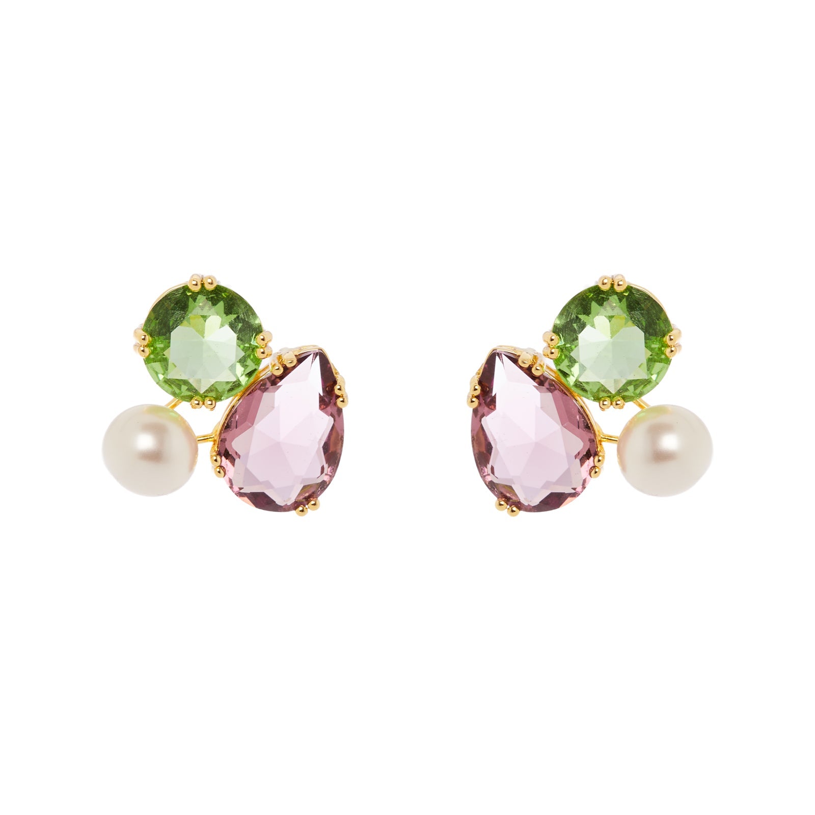 Orecchini cluster cristalli e perla Ninfa - Multicolor - Sodini Bijoux