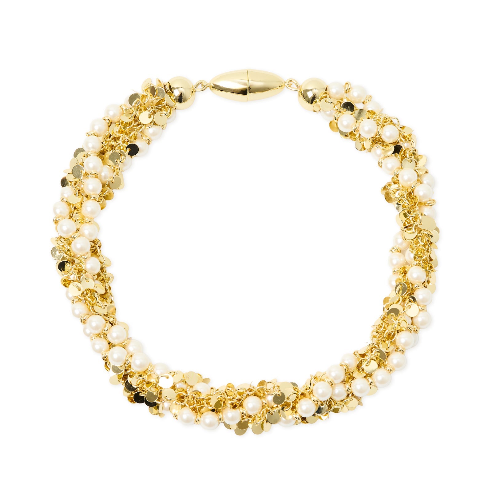 Collana torchon paillettes e perle Eve - Oro e bianco - Sodini Bijoux