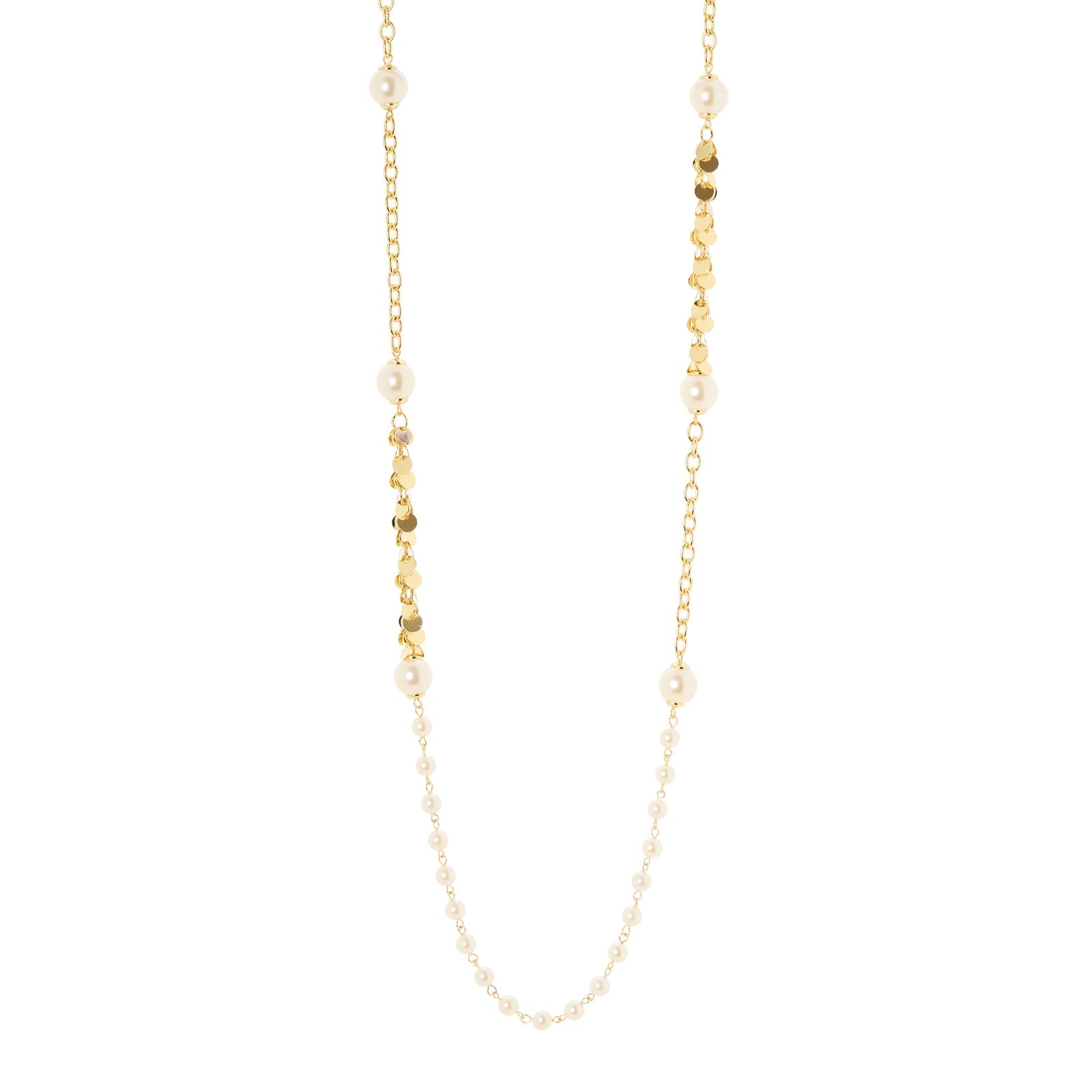 Collana lunga rolò perle paillettes Eve - Oro e bianco - Sodini Bijoux