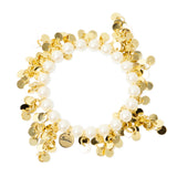 Bracciale elastico perle e paillettes pendenti Eve - Oro e bianco - Sodini Bijoux