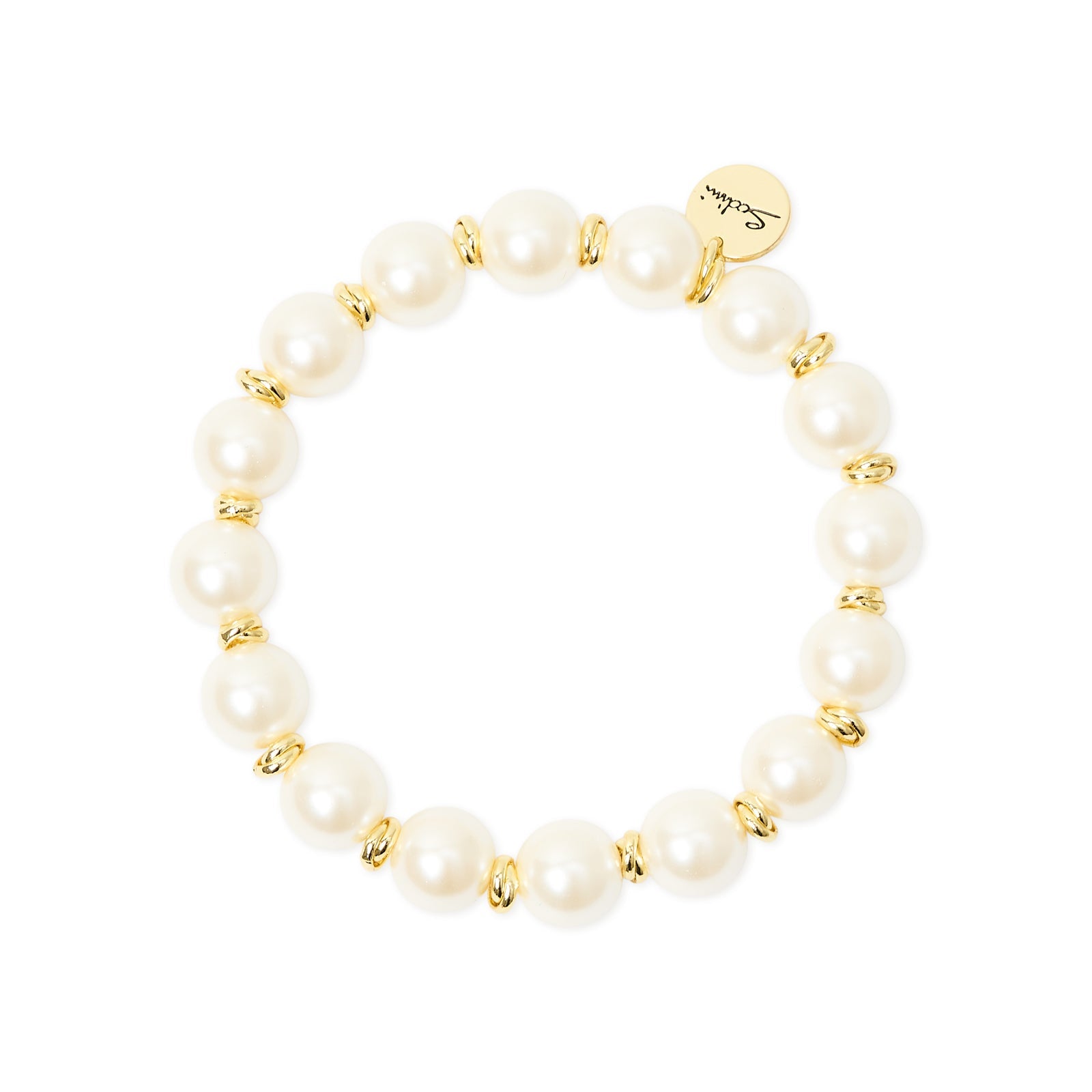 Bracciale elastico grandi perle Eve - Oro e bianco - Sodini Bijoux