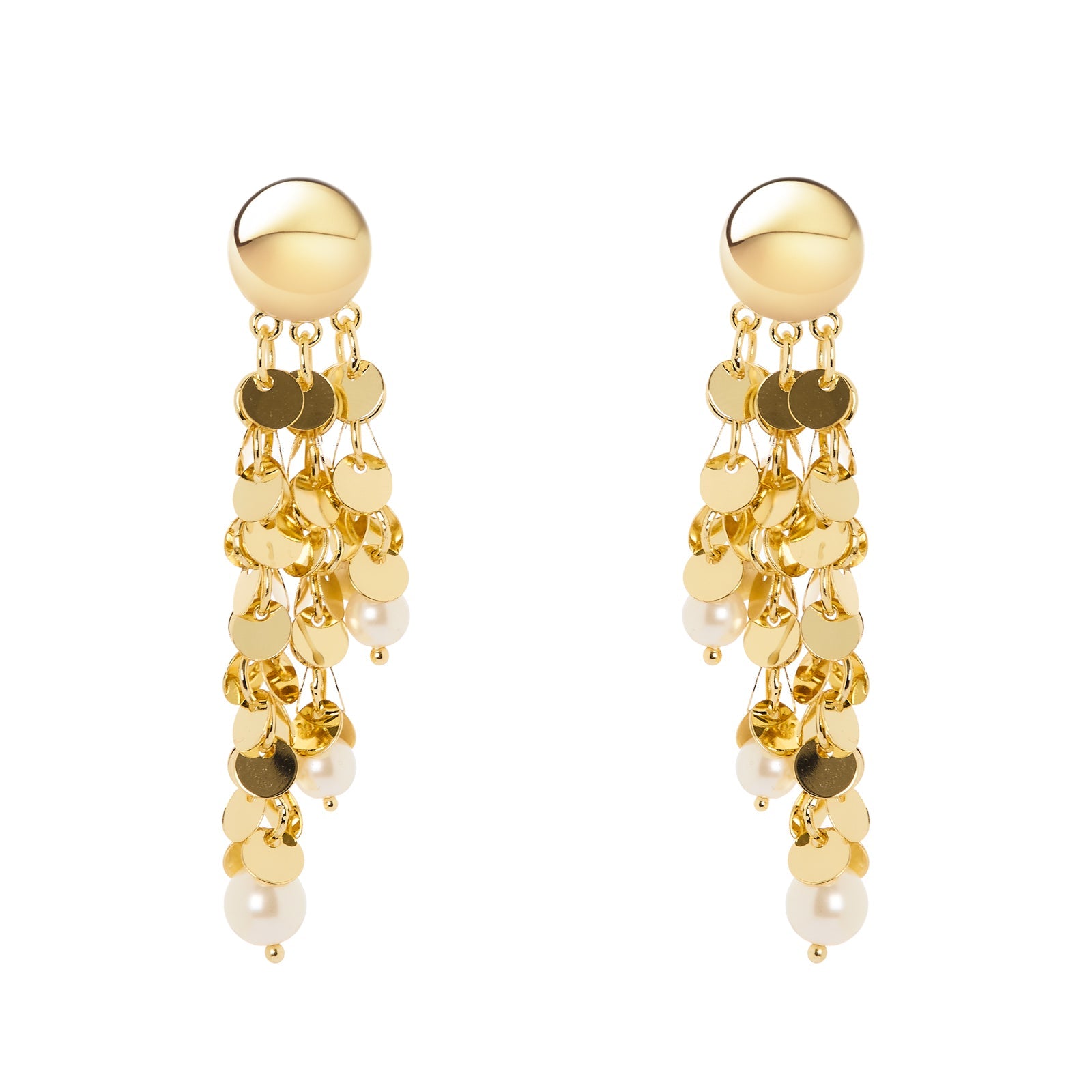 Orecchini sfera e frangia Eve - Oro e bianco - Sodini Bijoux