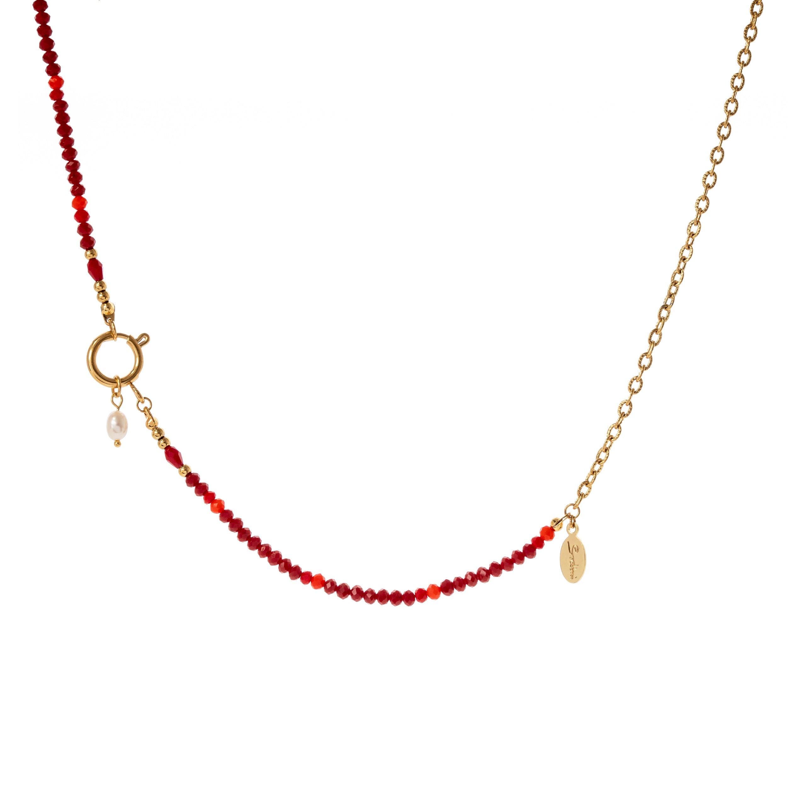 Collana di perline e perla Samba - Rosso - Sodini Bijoux