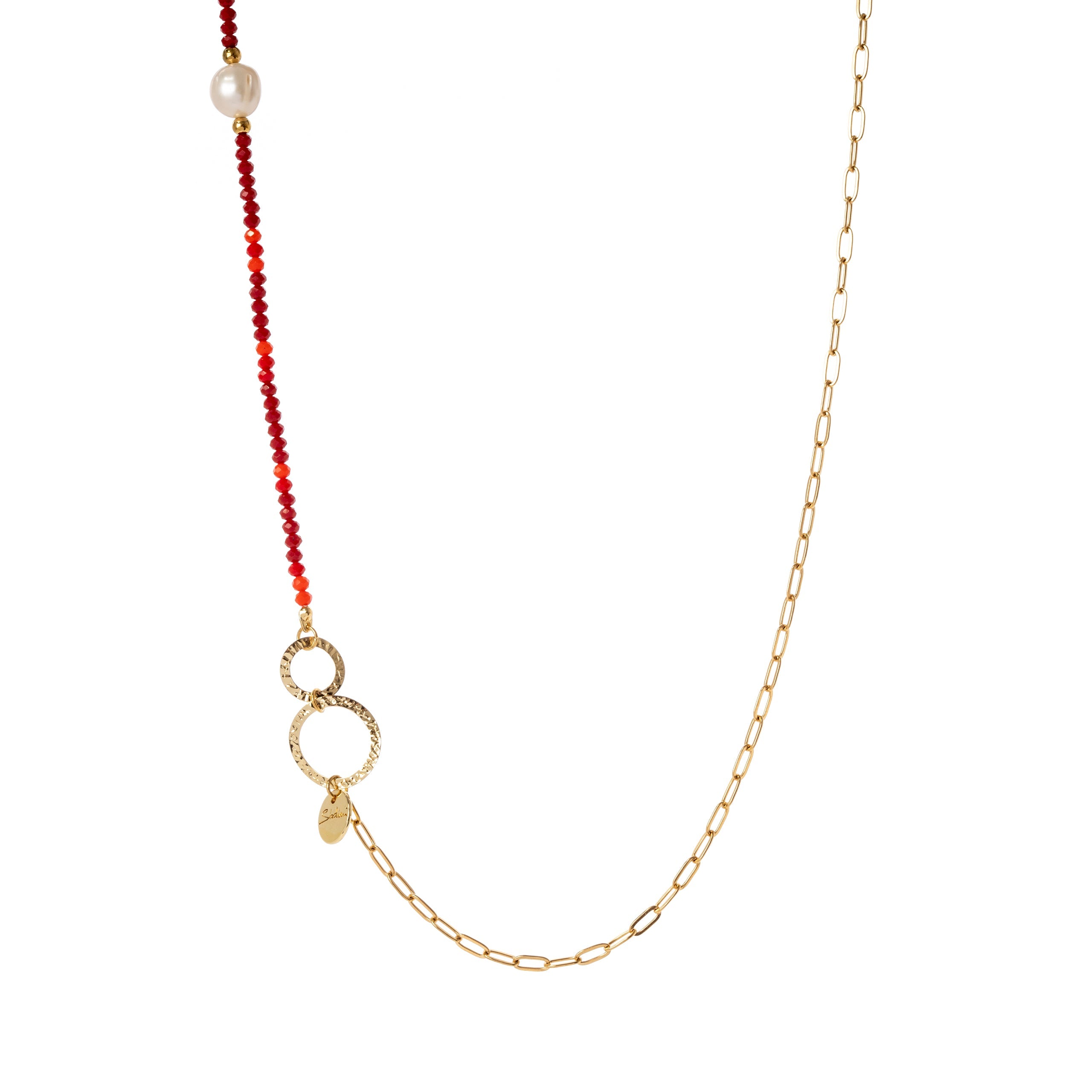 Collana di perline, perla ed elementi ovali Samba - Rosso - Sodini Bijoux