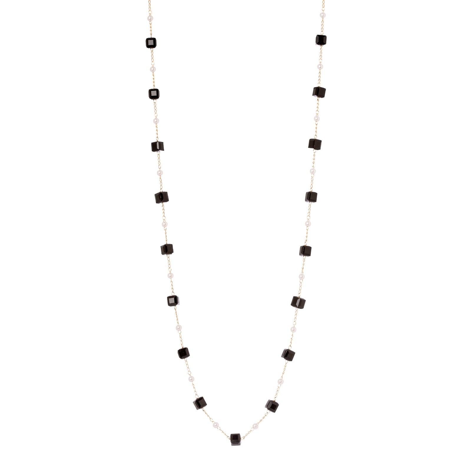 Collana lunga a cubetti e perle Madelaine - Argento - Sodini Bijoux