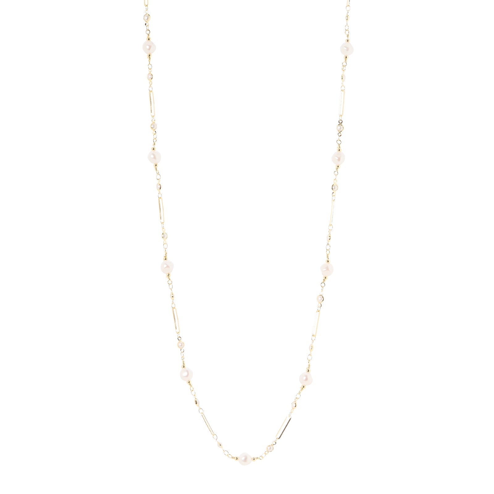 Collana lunga con perle e maglie dorate Lady pearl - Oro e bianco - Sodini Bijoux