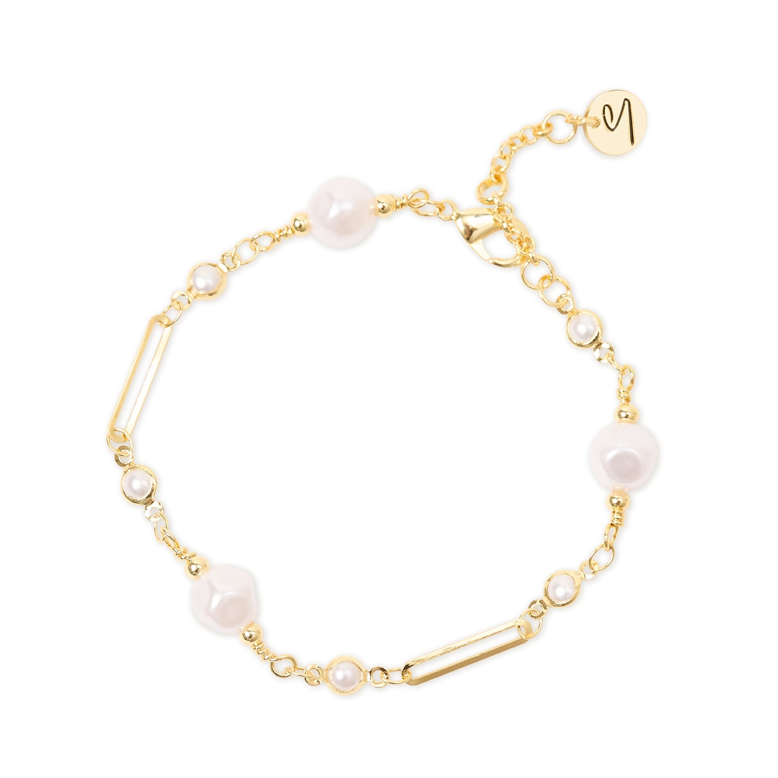 Bracciale con perle e maglie dorate allungate Lady pearl - Oro e bianco - Sodini Bijoux