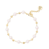 Bracciale con perle e boule dorate rigate Lady pearl - Oro e bianco - Sodini Bijoux
