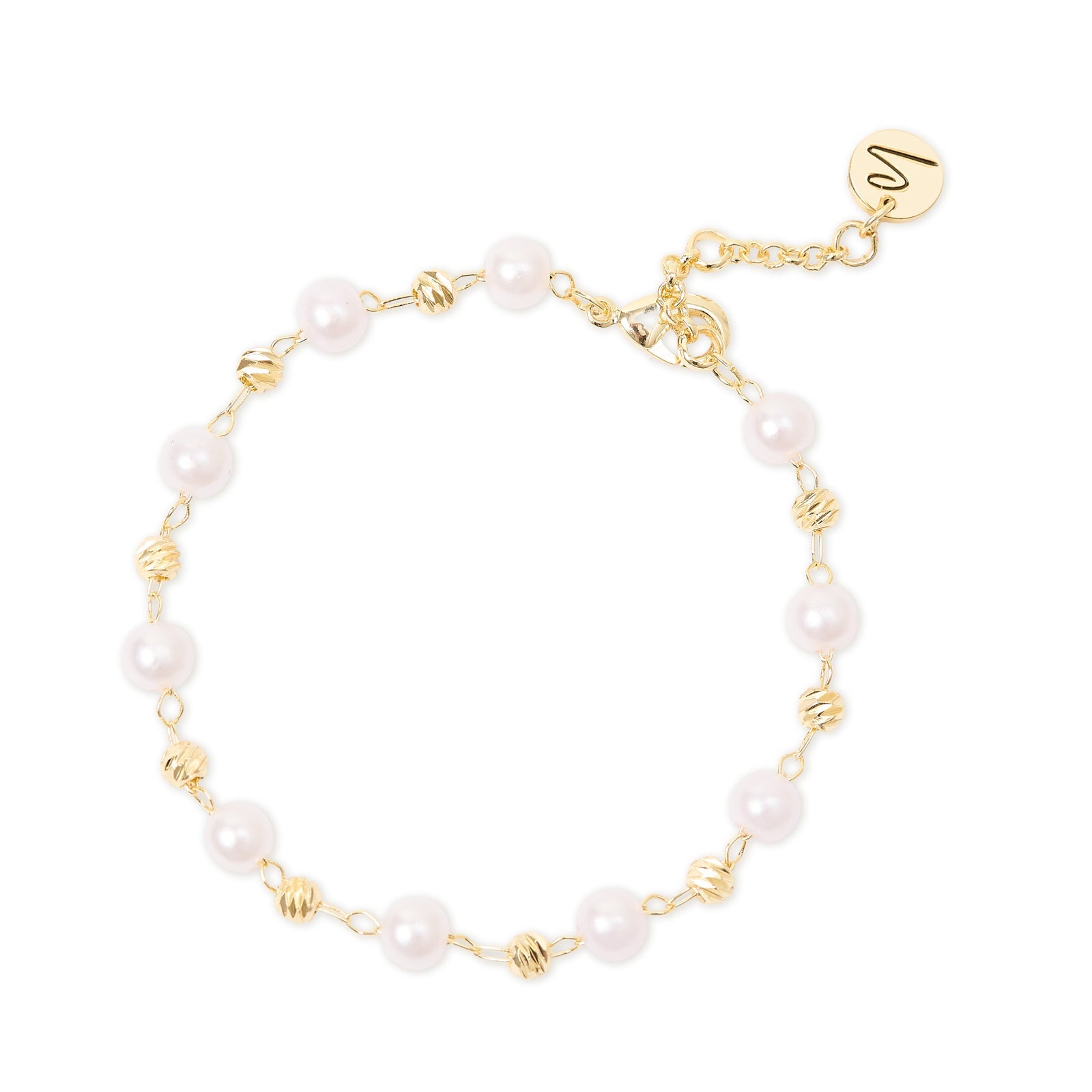 Bracciale con perle e boule dorate rigate Lady pearl - Oro e bianco - Sodini Bijoux
