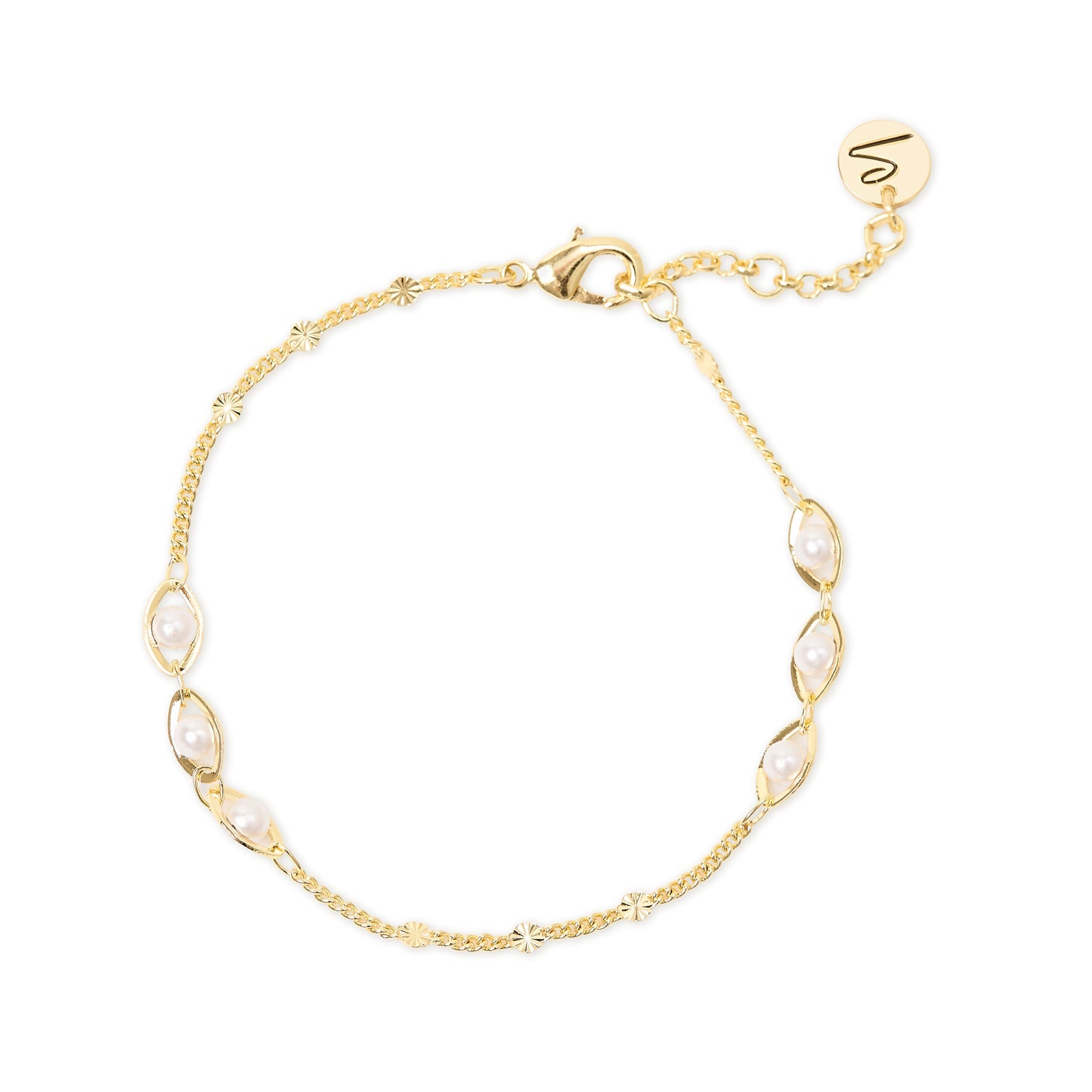 Bracciale con perle incorniciate da maglie ovali Lady pearl - Oro e bianco - Sodini Bijoux